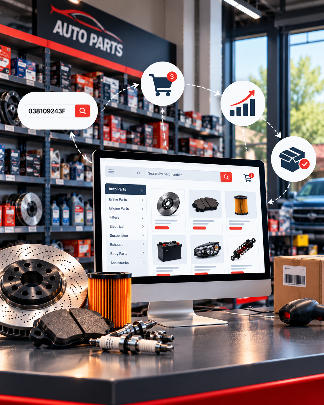 Auto parts on shelves